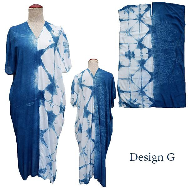 Indigo tie dye short kaftan dress
