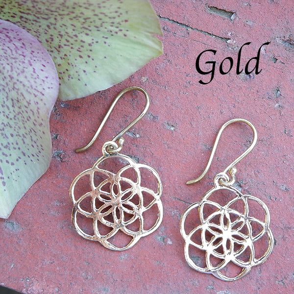 Seed of Life Design Medium Brass Earrings