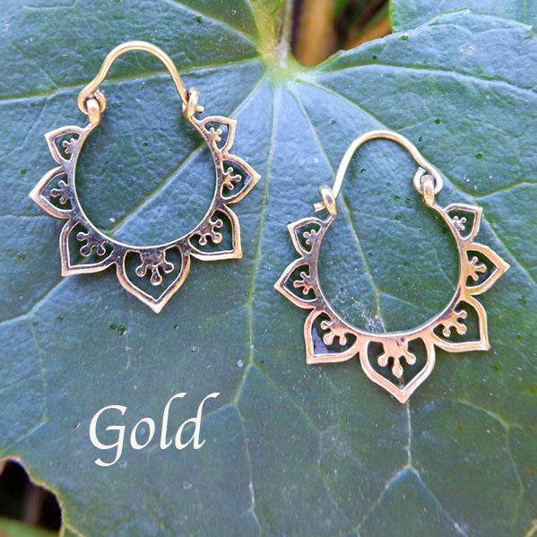 Flower Design Small Brass Earrings