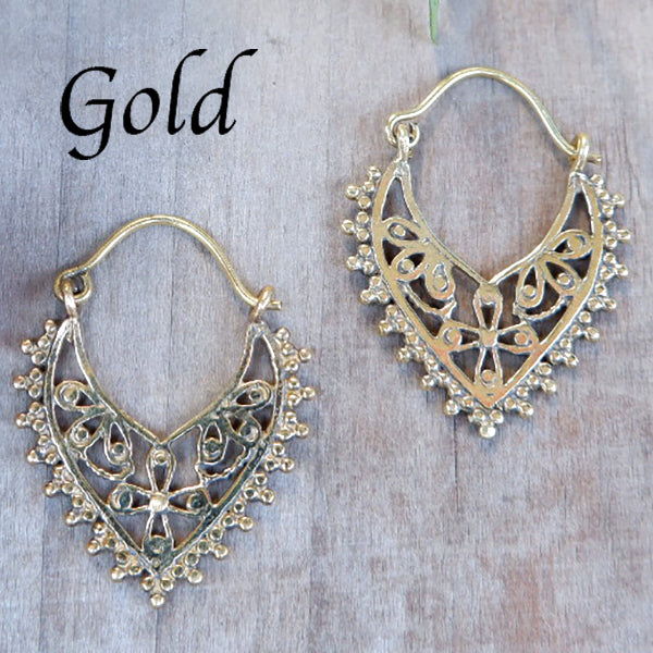 Open Tear Drop Design Medium Brass Earrings