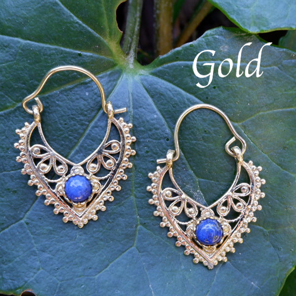 Tear Drop Design Medium Brass Earrings with Stone