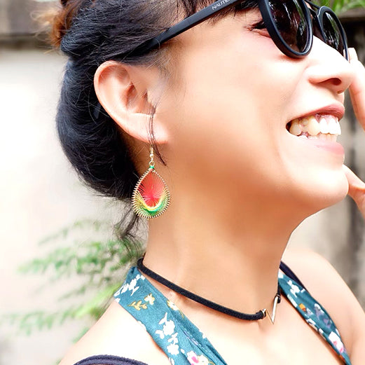 Two color Mandala design threaded earrings.