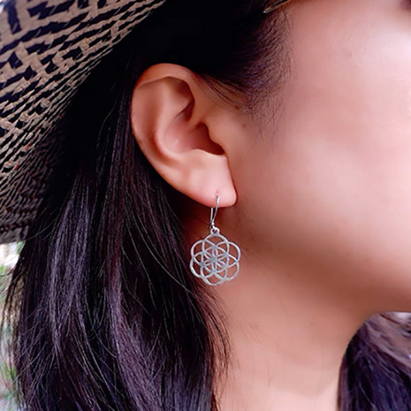 Seed of Life Design Medium Brass Earrings