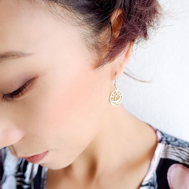 Open Lotus Design Small Brass Earrings