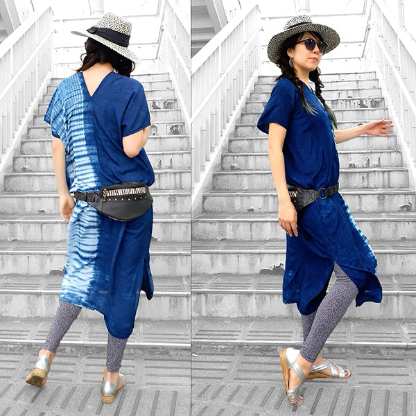 Indigo tie dye long kaftan dress