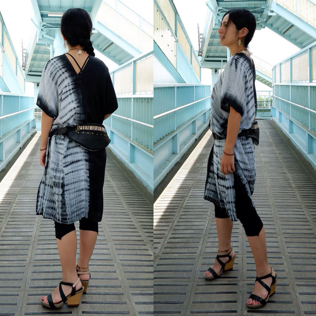 Black Tie Dye Short Kaftan Dress