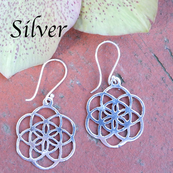 Seed of Life Design Medium Brass Earrings