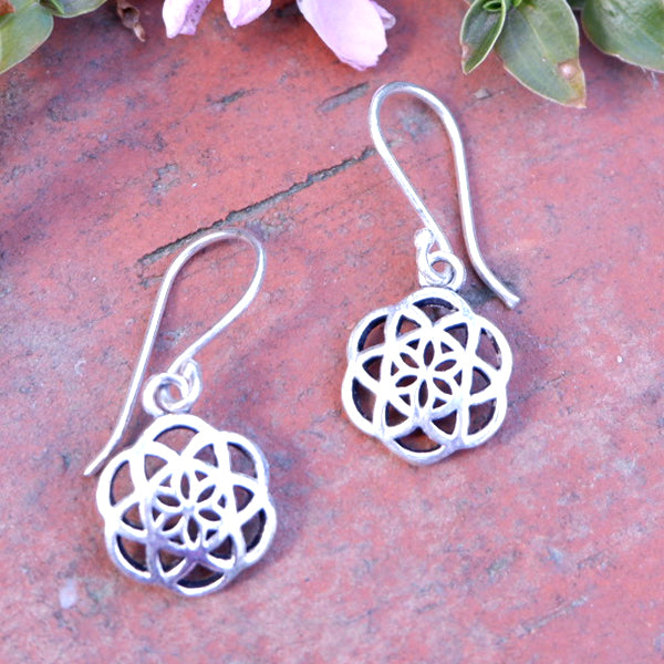 Seed of Life Design Small Brass Earrings