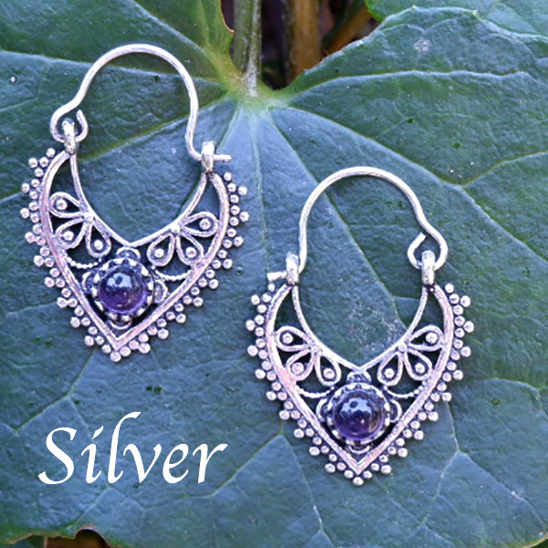 Tear Drop Design Medium Brass Earrings with Stone