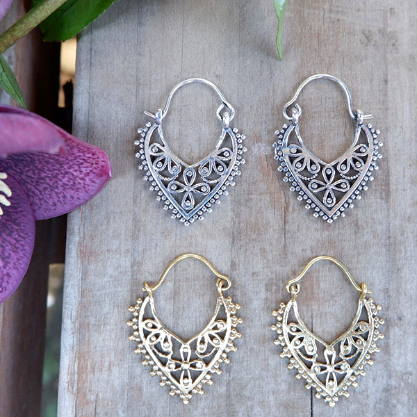 Open Tear Drop Design Medium Brass Earrings