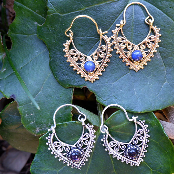 Tear Drop Design Medium Brass Earrings with Stone