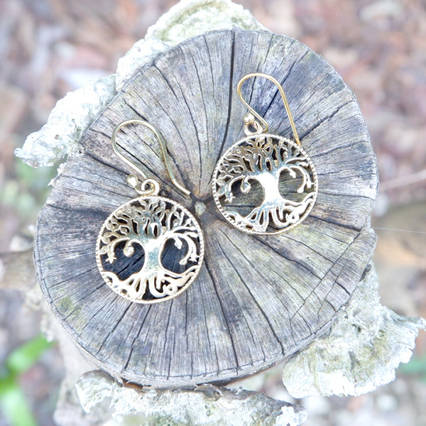 Small Tree of life Brass Earrings
