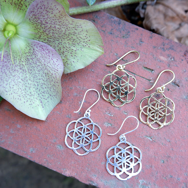 Seed of Life Design Medium Brass Earrings
