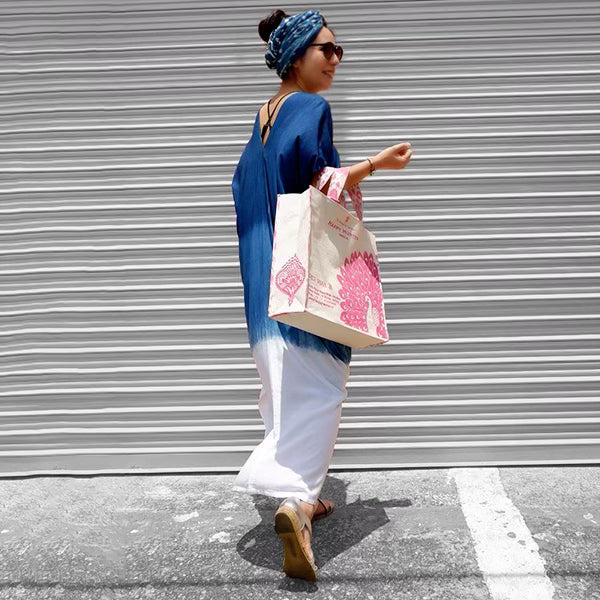 Indigo tie dye long kaftan dress